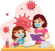 cute little girl study with mother at home together