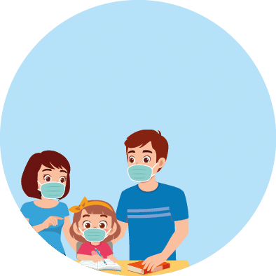 cute little girl study with mother and father at home together