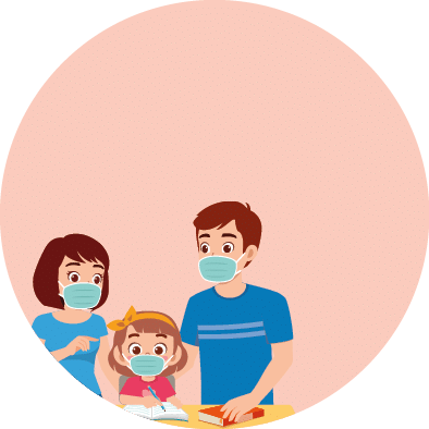 cute little girl study with mother and father at home together