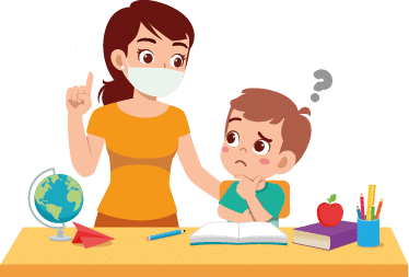 cute little boy study with mother at home together
