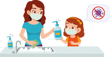 happy cute little girl washing dish with mother