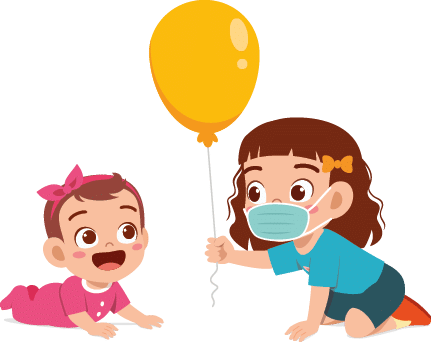 cute little girl play balloon with baby sibling