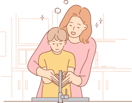 Coronavirus, healthcare, training, motherhood, childhood concept  Young woman mother child kid son washing hands together  Protection and preventive measures from covid19 infection and mothers day 