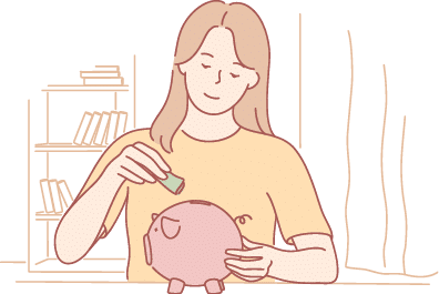 Money, savings, investment, capital concept  Young happy student woman teenager girl puts cash dollars in piglike moneybox, saving money  Making bank deposit investment currency, capital accumulation 