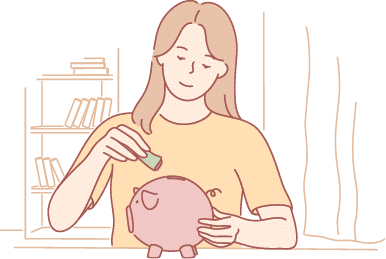 Money, savings, investment, capital concept  Young happy student woman teenager girl puts cash dollars in piglike moneybox, saving money  Making bank deposit investment currency, capital accumulation 