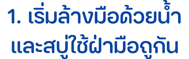 1. เริ่มล้างมือด้วยน้ำ และสบู่ใช้ฝ่ามือถูกัน