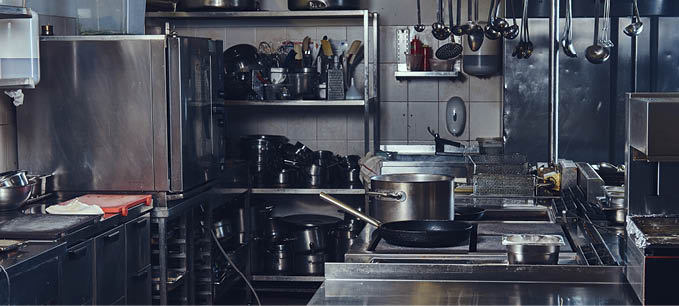 Professional stainless steel kitchen design. Photo was made in restouraunt